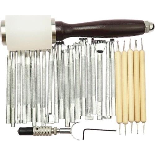 27pcs DIY Leather Working Saddle Stamping Tools Set for Leathercraft Working Carving Handmade Art Carving Hammer Cowhide Tool