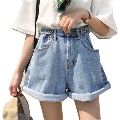 5XL Plus Size Washed High Waist Denim Shorts Women Students Loose Wide Leg Jeans Shorts Retro Casual Summer Shorts Female C7292