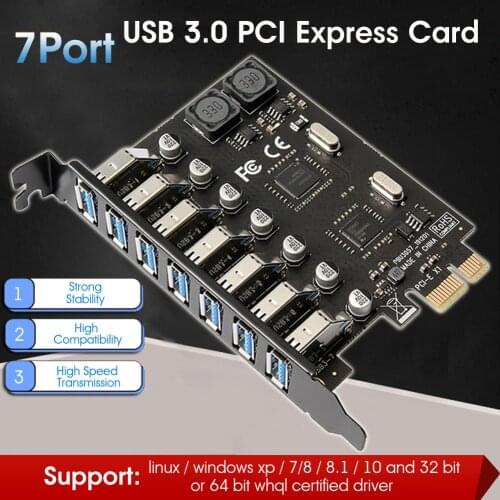 USB 3.0 PCI-E Expansion Card Adapter 7 Ports Hub Adapter External Controller