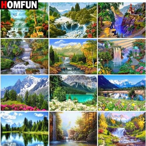 HOMFUN Full Square/Round Drill 5D DIY Diamond Painting "Waterfall landscape" Embroidery Cross Stitch 5D Home Decor Gift