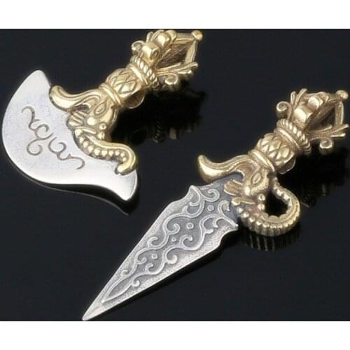 BOCAI Real Solid 100% S925 Silver Jewelry Pendant Buddhist Supplies, Vajra/Vajra Axe and Bead Necklace diy beaded accessories