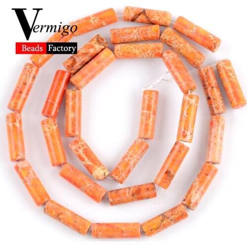 Natural Orange Sea Sediment Jaspers Column Beads For Jewelry Making DIY Necklace Bracelet Spacer Loose Beads 4mm*13mm 15"