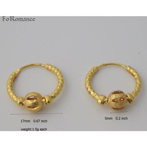 FoRomance TWO STYLES WIDTH 17 MM 0.6 inch CUTE CARVED LINE PLAIN ROUND SHAPED HOLLOW YELLOW GOLD GP FILLED HOOP EARRING