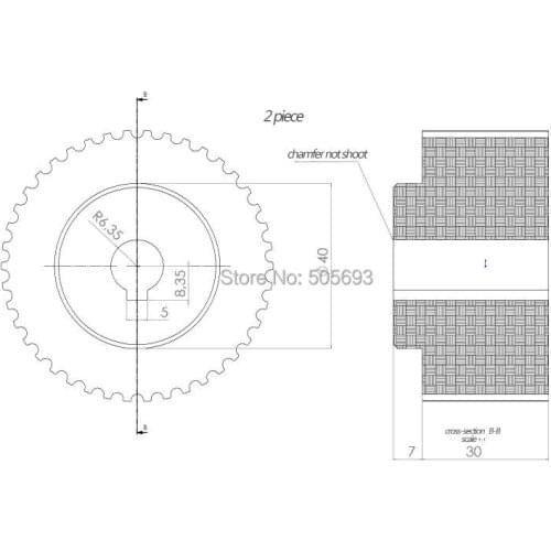 HTD5M aluminum timing pulley with keyway and assembly hole 42 teeth ,belt width 22mm sell by pack