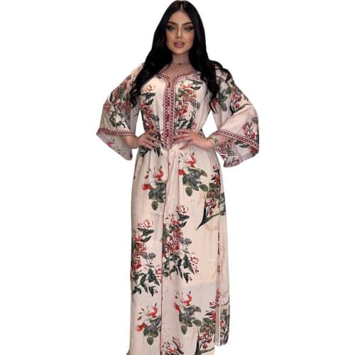 Lapbel Muslim Women Shirt Dress Eid Mubarak Abaya Long Sleeve Print Moroccan Kaftan Caftan Islam Clothing Lady Musulman Vestidos