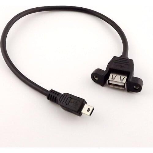 1pcs USB 2.0 A Female Socket Panel Mount To Mini 5 Pin B Male Data Adapter Cable 1ft 30cm/50cm