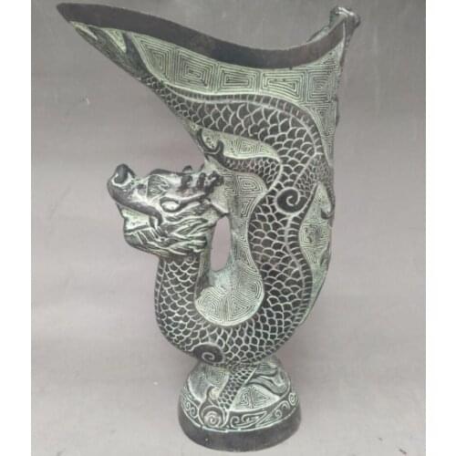 China bronze dragon head wine cup crafts statue