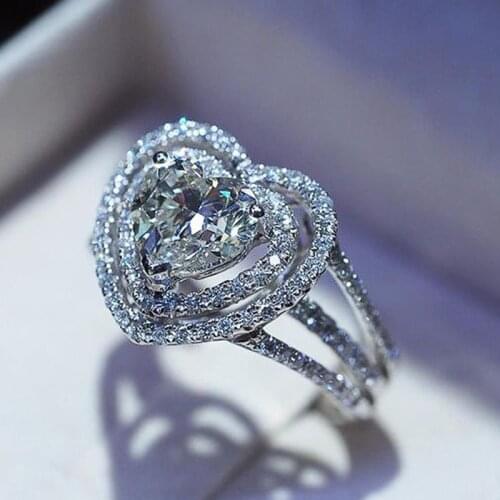 Huitan Romantic Love Heart Ring Woman Simple Stylish Wedding Engagement Promise Rings Fashion Versatile Female Jewelry New Items