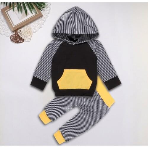 Baby Clothes Set Baby Clothes Newborn Infant Baby Boys Girls Warm Striped Hooded Sweartshirt+Pants Outfits Set детская одежда