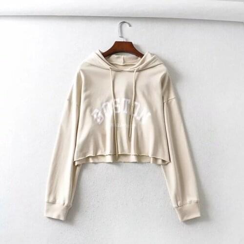 Spring Hooded sweatshirts blouses Solid color letters short pullover loose sports hoodie korean fashion clothes for teens