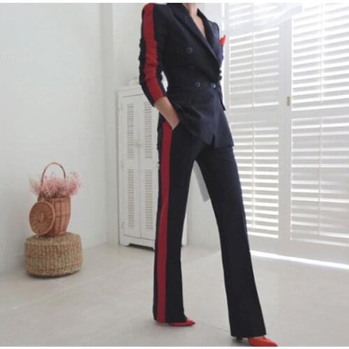 Womens business pants set high quality stitching contrast color wild suit slim pants comfortable trend outdoor office two-piece