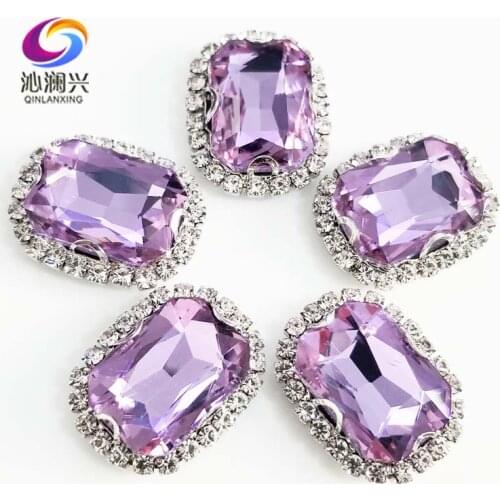 Crystal violet 3D Anti scratch top glass crystal buckle,Silver bottom Sew on stones,DIY/Clothing/wedding decoration SWCB19