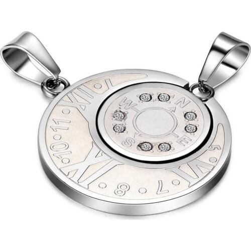 Biliss Stainless Steel Round Matching Necklace For Couples Roman Numerals with Compass Design Necklaces Valentines Gift A pair