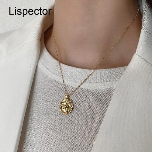 Lispector 925 Sterling Silver Irregular Round Pendant Necklace for Women Geometric Charm Clavicle Chain Necklaces Female Jewelry