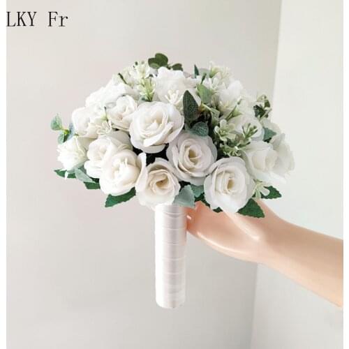 LKY Fr Small Bride Bouquets Bridesmaid Wedding Bouquet Silk Roses Artificial Flowers Corsage Mariage Accessories Home Decoration