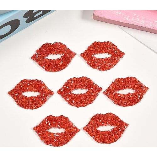Fashion Lips Red Bling Diamond Hot-Fix Rhinestones Flatback Diy Path of Transfer Use for Clothes Cell Phone Case Decoration G