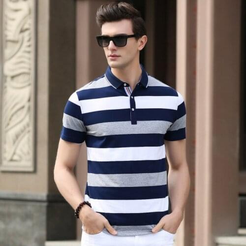 Mens T-shirt strip for summer 2017 newest Turn-down Collar Fashion Tops T-shirt Free shipping