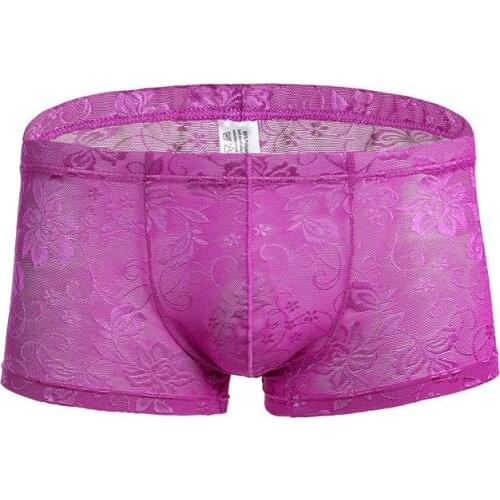 Mens Sexy Underwear Erotic Lace Transparent Mesh Low Waist Boyshort Black Breathable Male Boxers Ropa Interior Hombre