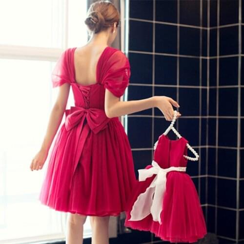 Family Matching Outfits Dress Mother Daughter Matching Dresses for PartyBrand Mom and Girl Daughter Red Eveing Dresses