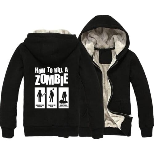 How To Kill A Zombie Walking Dead Man Boy Parkas Full Zip Coat Plus Velvet Autumn Winter Couple Clothes ZIIART