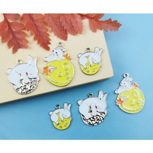 10pcs Fashion Alloy Enamel Rabbit Bunny Charms Animal Planet Pendant For Metal Earrings Hair Accessories DIY Jewelry Making