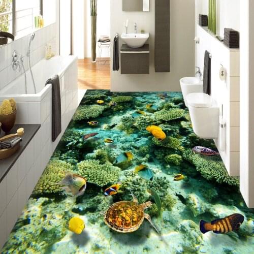 Custom 3D Floor Mural Wallpaper Ocean World Living Room Bathroom Floor Decoration Murale PVC Self-adhesive Floor Wallpaper