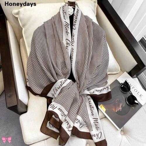 Simple Houndstooth Letter Printed Cotton and Linen Scarfs Clothing Accessory Shawl Warm Neckerchief Holiday Gift Scarves Ladies