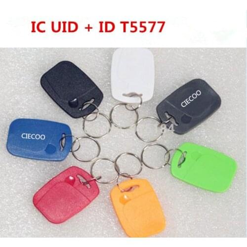 Dual Chip Frequency RFID 13.56Mhz UID and T5577 125 kHz ID key tag Readable Writable Rewrite for copy clone backup