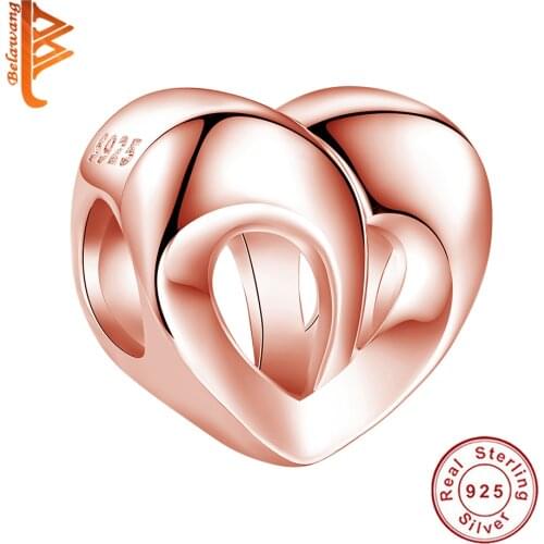 Romantic 925 Sterling Silver With 18k Rose Gold Love Heart DIY Beads Fit Original Bracelet Charms silver 925 Jewelry making