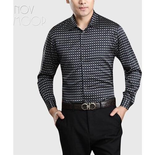Summer men plaid geometric long sleeve business stretch natural silk shirts chemise homm camiseta masculina LT2233 FREE SHIPPING
