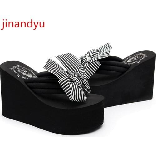 Flip Flops Platform Shoes Women Slippers Sandals High Heels Mules Femme Summer Platforms Wedge Flip Flop Casual Slippers Bow
