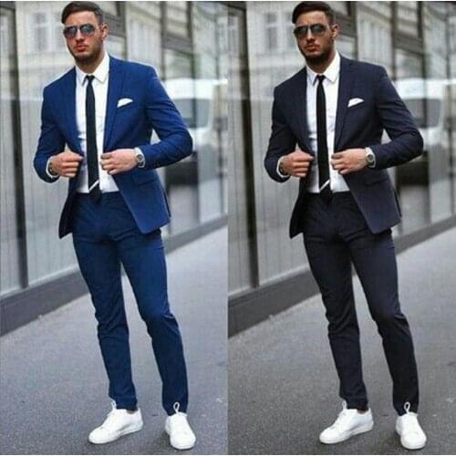 Blue/Black Tuxedo Men Suits for Wedding 2Pieces Business Suit Blazer Peak Lapel Costume Homme Terno Party Suits(jacket+pant)
