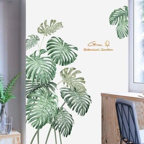 Tropical Style Monstera Leaf Sticker Beautiful Plant Wall Window Door Fridge Sticker Self Adhesive Wall Art Vinyl Decal