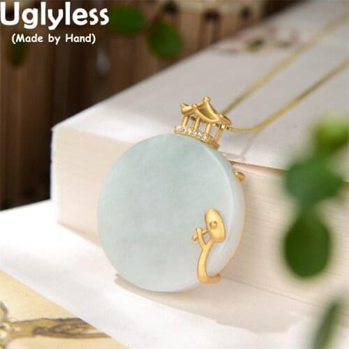 Uglyless a Temple on Jadeite Moon Palace Natural Gemstone Jewelry for Women Blank Fashion Pendants Necklaces NO Chain 925 Silver