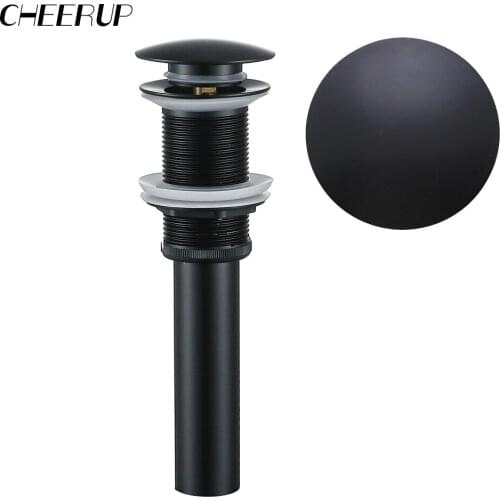 Brass Pop-Up Drain With/Without Overflow Hole Drain Bathroom Basin Push Down Waste Drainer Plug Bathtub Round, Matte Black