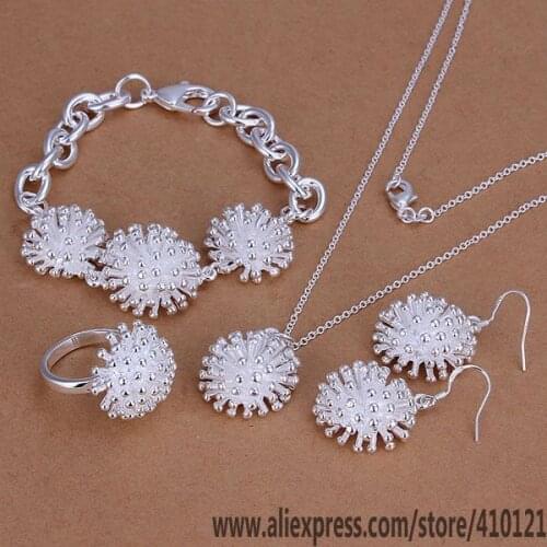 S250 Hot Sale Silver Color Jewelry,Wholesale Jewelry Elegant Charms Fashion Set Fireworks Ring Earrings Necklace /dffalwma
