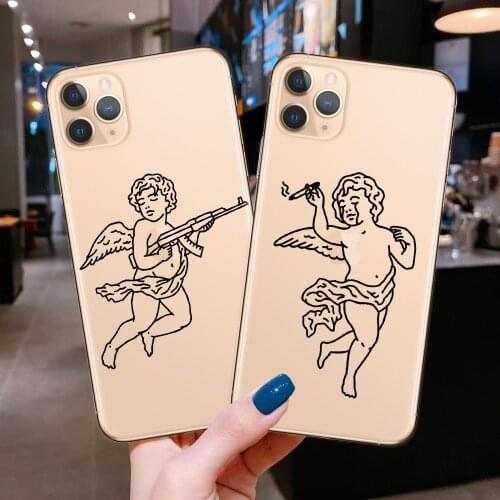 Art Line Angel Cupid Silicone Protection Soft Phone Case for iPhone 11 12 Pro Max Mini 8 7 6 6S Plus X XR XS Max Cover Shell Coq