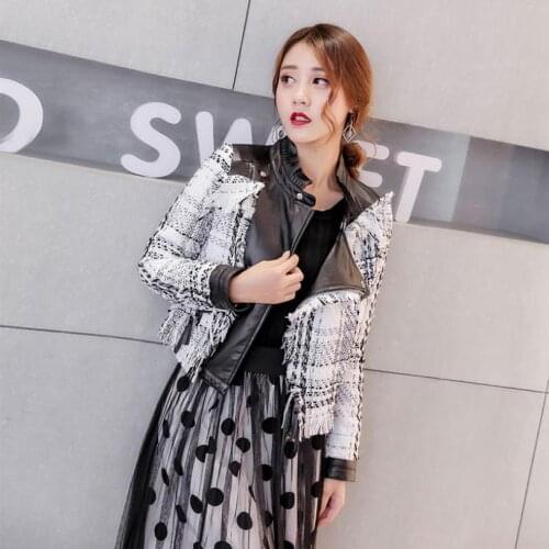 2018 autumn winter fashion new womens locomotive stitching tassel PU leather jacket coat female Slim was thin outwear L1090