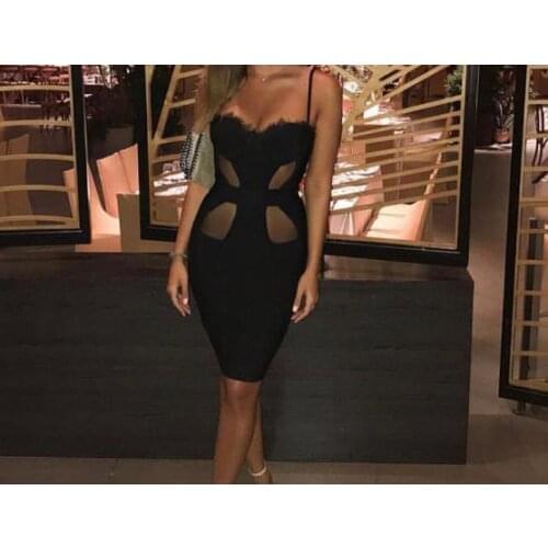 Lace Above Knee Sleeveless Sexy Womens Rayon New 2017 Arrival Bodycon Black Blue Red Bandage Dress