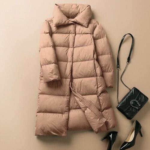 Winter Ultra Light Down Long Jacket Women 90% White Duck Down Warm Snow Coat Solid Thick Fluffy Outwear Female Clothing