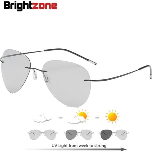 2021 New Super Light Titanium Metal Photochromic Polarized UV400 Rimless Chameleon Sunglasses Unisex Style Fish Drive Glasses