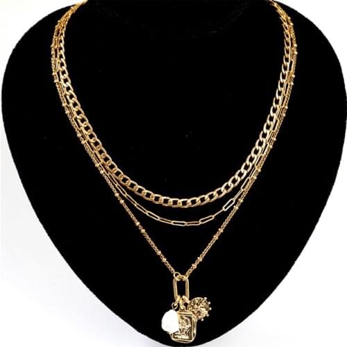 3pcs/set Pearl Pendant Necklace For Women Metal Chain Choker Fashion stainless steel jewelry womens accessoires