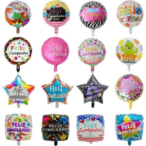 50pcs/lot 18inch Spanish Happy Birthday Foil Balloons Feliz Cumpleanos Round Western Air Helium Globos Party Decoration balloon