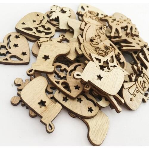 50pcs Christmas Theme Mini Laser Cuts Wood Shapes for DIY, Christmas Hanging Decoration