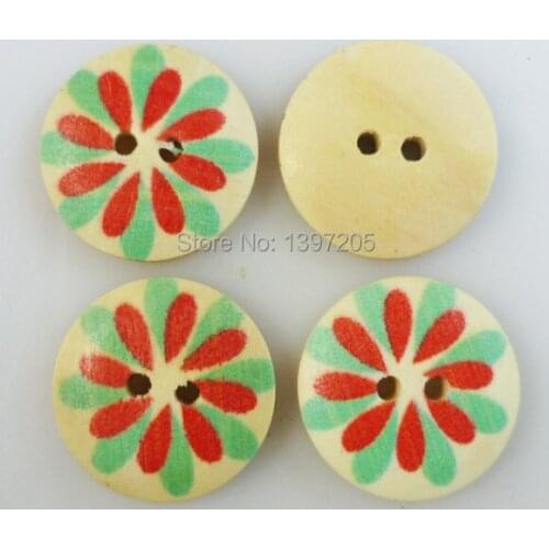 100PCS flower painting wooden 18MM buttons sewing clothes boots coat accessories MCB-284