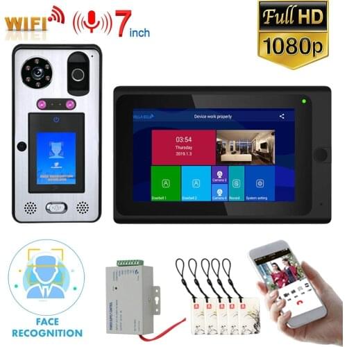 7 inch Wifi Wireless Face Recognition Fingerprint IC Video Door Phone Doorbell Intercom System with Wired 1080P Camera,Suppor