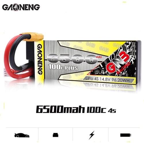 Gaoneng GNB 4S 6500mAh 14.8V 100C/200C Hardcase LiPo Battery XT90 XT60 Deans Plug for 1:8 1/8 RC Car Four Drive Off-road RC Car