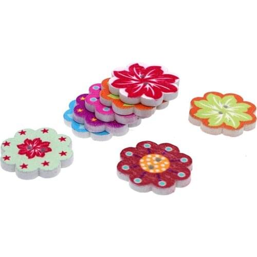 SHINE Wooden Sewing Buttons Scrapbooking Flower Mixed Two Holes 20mm Dia. 50 PCs Costura Botones Decorate bottoni botoes