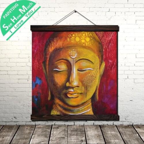 Bronze Buddha Oil Scroll Painting Canvas Vintage Poster and Prints Wall Art Picture Living Room Bedroom Farmhouse Decoration