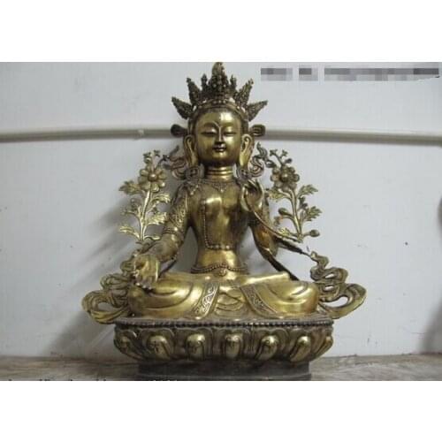 Fast shipping USPS to USA S0124 27 Tibet Folk Buddhism Bronze Gild White TaRa Bodhisattva Kwan-Yin Buddha Statue